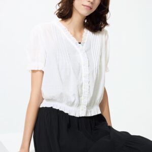 cotton dobby v neck blouse
