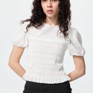 shirring volume sleeve t shirt