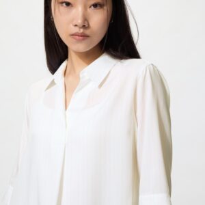 rayon skipper collar blouse | 3/4 sleeve | striped
