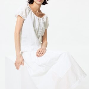 linen blend tuck long skirt