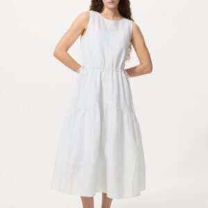 linen blend tiered dress | stripe