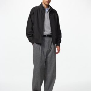 pleated wide pants | herringbone