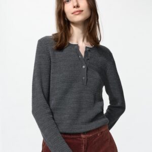 merino blend henley neck sweater