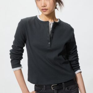 ribbed henley neck t shirt