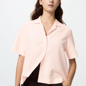 linen blend open collar shirt | short sleeve