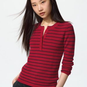 merino blend henley neck sweater | stripe