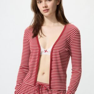 ribbed v neck cardigan | stripe