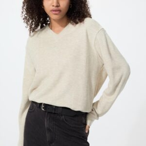 ribbed knitted fleece v neck t