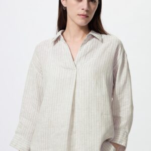 premium linen skipper collar 3/4 sleeve shirt | striped