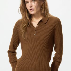 3d knit merino blend polo sweater