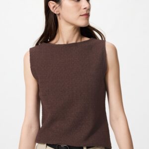 shirring boat neck sleeveless t shirt