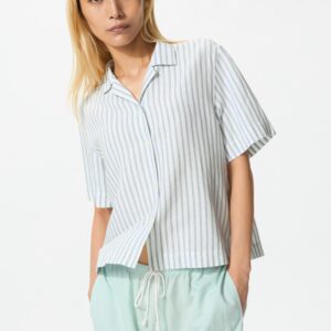 linen blend open collar shirt | short sleeve | striped