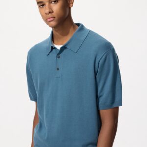 washable knitted polo sweater | short sleeve