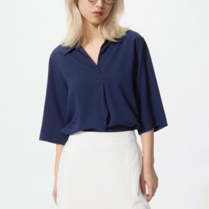 rayon skipper collar blouse | 3/4 sleeve