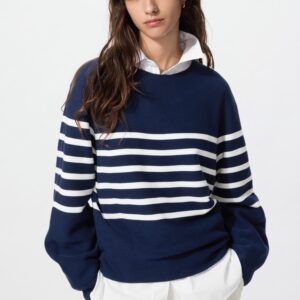 3d knit cotton volume sleeve sweater | stripe