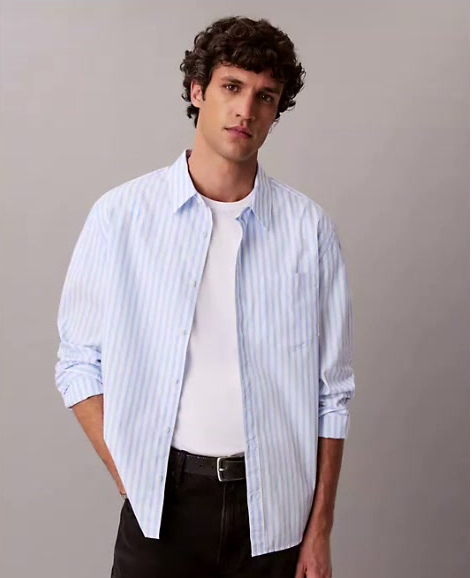 yarn dyed stripe washed poplin shirt