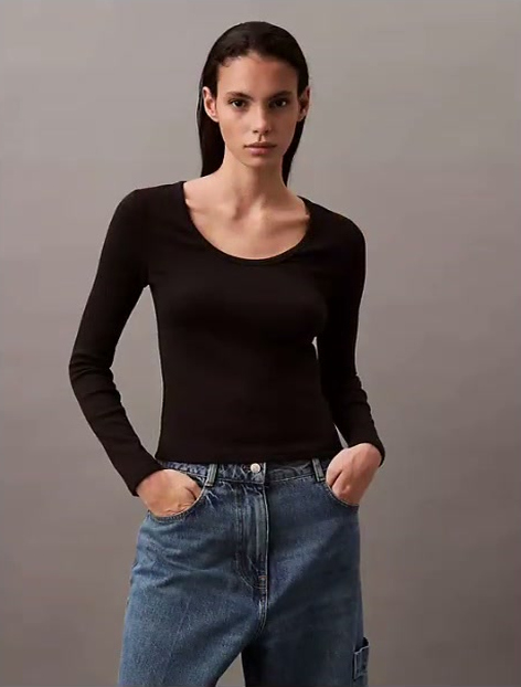 cotton contour rib u neck tee