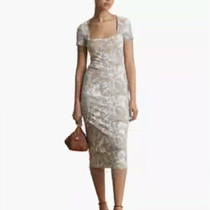 women's slim fit square neck short sleeve midi dress