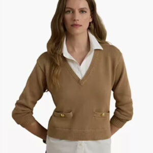 lauren ralph lauren — women's v neck long sleeve relaxed fit cotton sweater