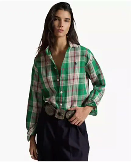 polo ralph lauren — women's cotton twill woven collared shirt polo ralph lauren — women's cotton twill woven collared shirt