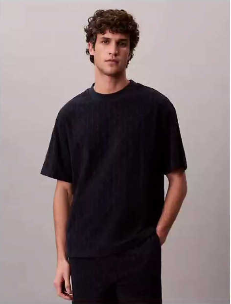 terry allover embossed emblem logo relaxed t shirt