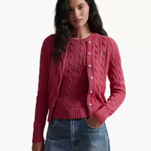 polo ralph lauren — women's cable knit cotton crewneck cardigan sweater