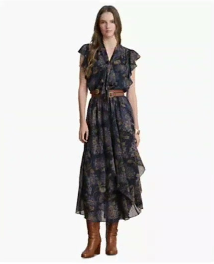 women's floral crinkle georgette tie neck midi dress women's floral crinkle georgette tie neck midi dress