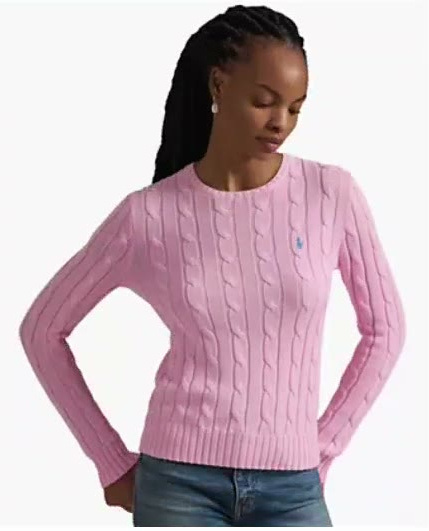 polo ralph lauren — women's cable knit cotton crewneck sweater polo ralph lauren — women's cable knit cotton crewneck sweater