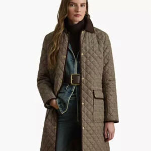 lauren ralph lauren — petite barn quilted corduroy trim coat