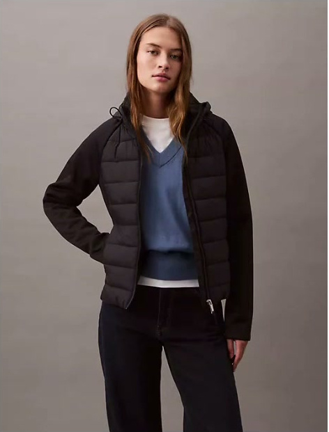 mixed media puffer jacket