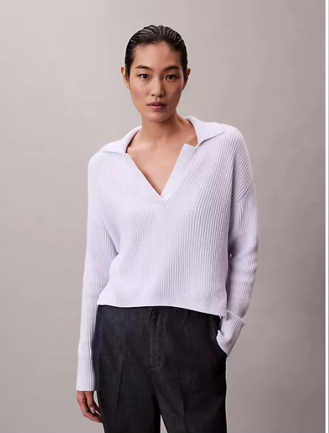 smooth cotton relaxed polo sweater