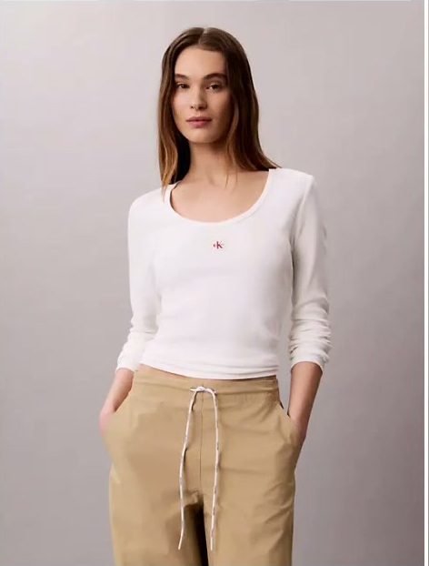 woven monologo rib scoop neck t shirt