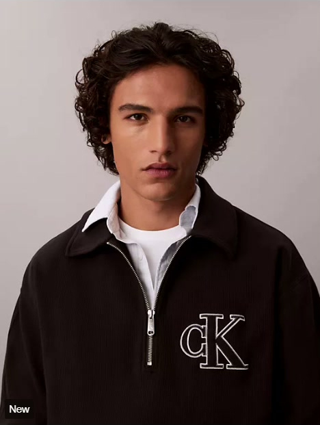 double knit monogram zip polo sweatshirt