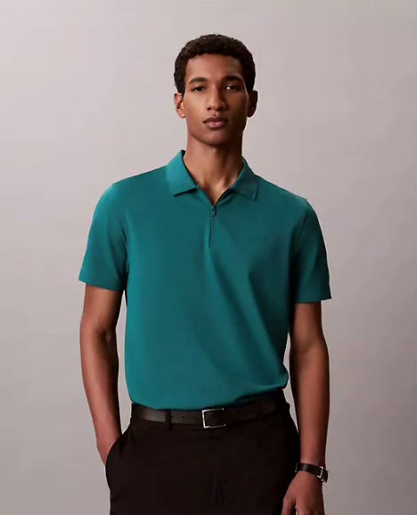 tech pique zip polo shirt