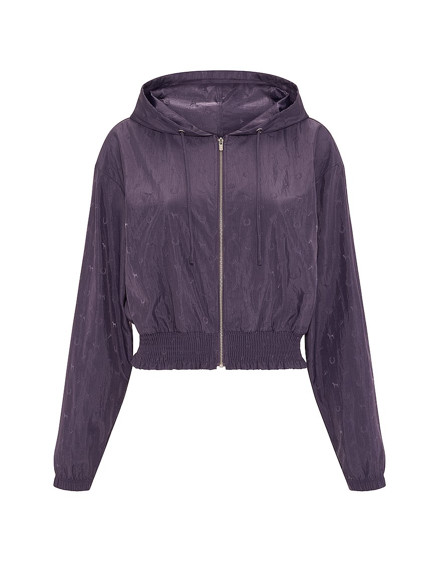 logo jacquard smocked hooded jacket logo jacquard smocked hooded jacket