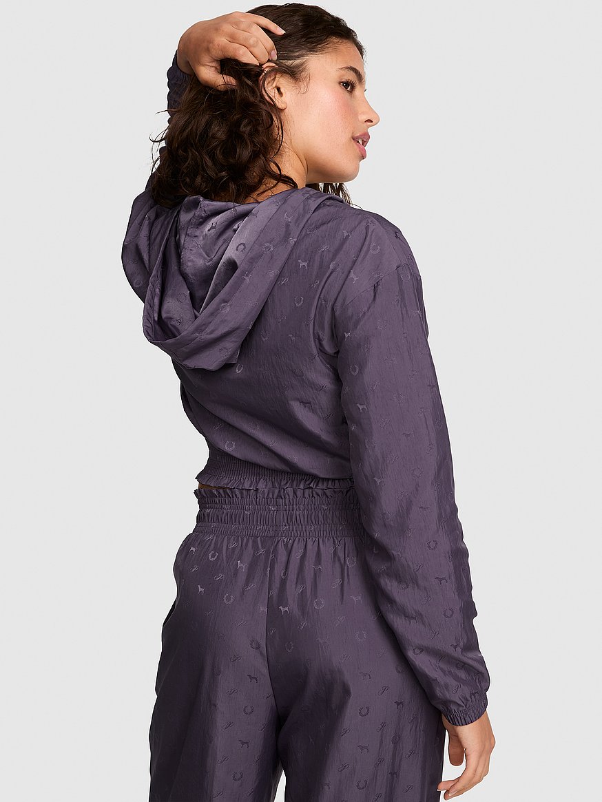 logo jacquard smocked hooded jacket logo jacquard smocked hooded jacket