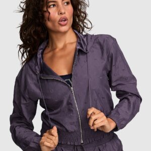 logo jacquard smocked hooded jacket