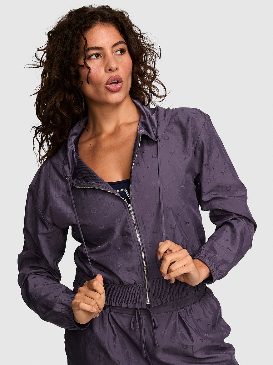 logo jacquard smocked hooded jacket logo jacquard smocked hooded jacket