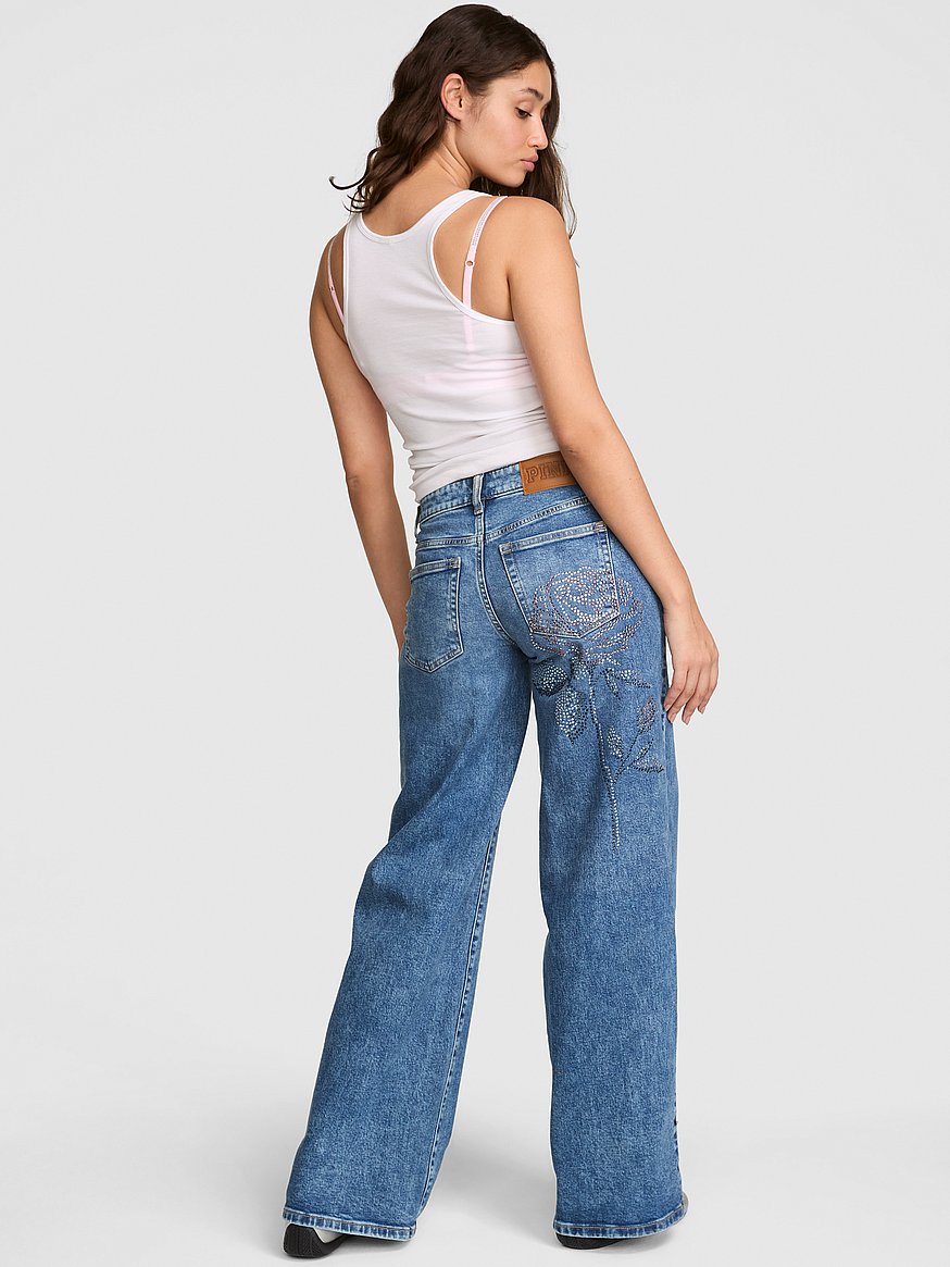 denim by pink mid rise baggy wide leg jeans denim by pink mid rise baggy wide leg jeans