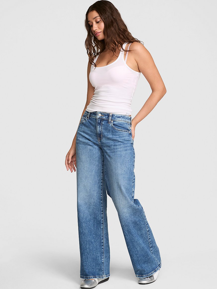 denim by pink mid rise baggy wide leg jeans denim by pink mid rise baggy wide leg jeans