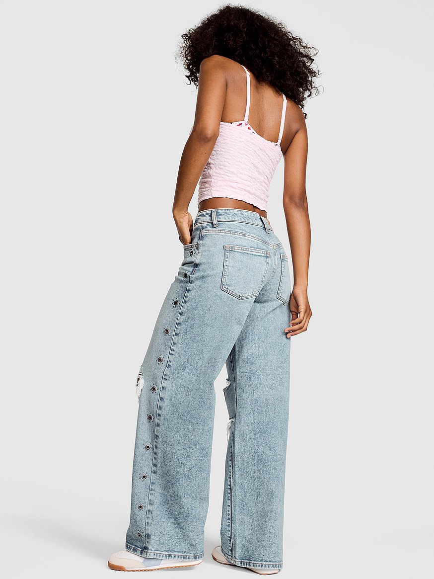 denim by pink mid rise baggy wide leg jeans denim by pink mid rise baggy wide leg jeans