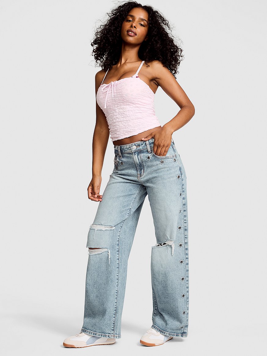 denim by pink mid rise baggy wide leg jeans denim by pink mid rise baggy wide leg jeans