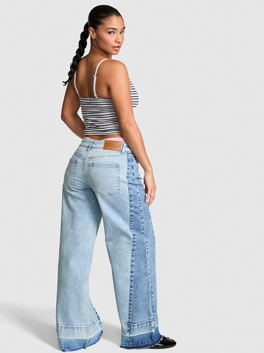 denim by pink mid rise baggy wide leg jeans denim by pink mid rise baggy wide leg jeans