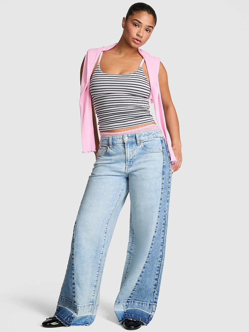 denim by pink mid rise baggy wide leg jeans denim by pink mid rise baggy wide leg jeans
