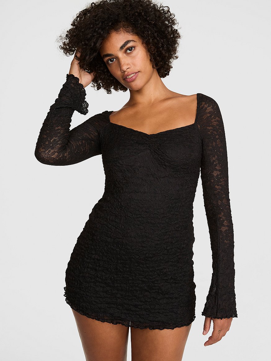 lace square neck long sleeve mini dress lace square neck long sleeve mini dress