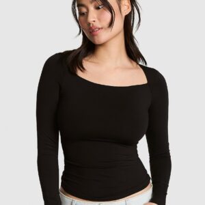 pink base stretch™ boat neck long sleeve top