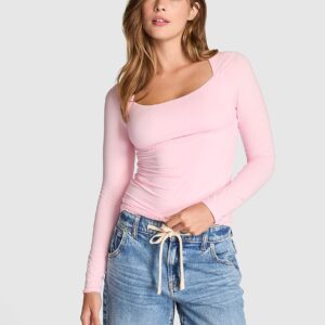 pink base stretch™ boat neck long sleeve top
