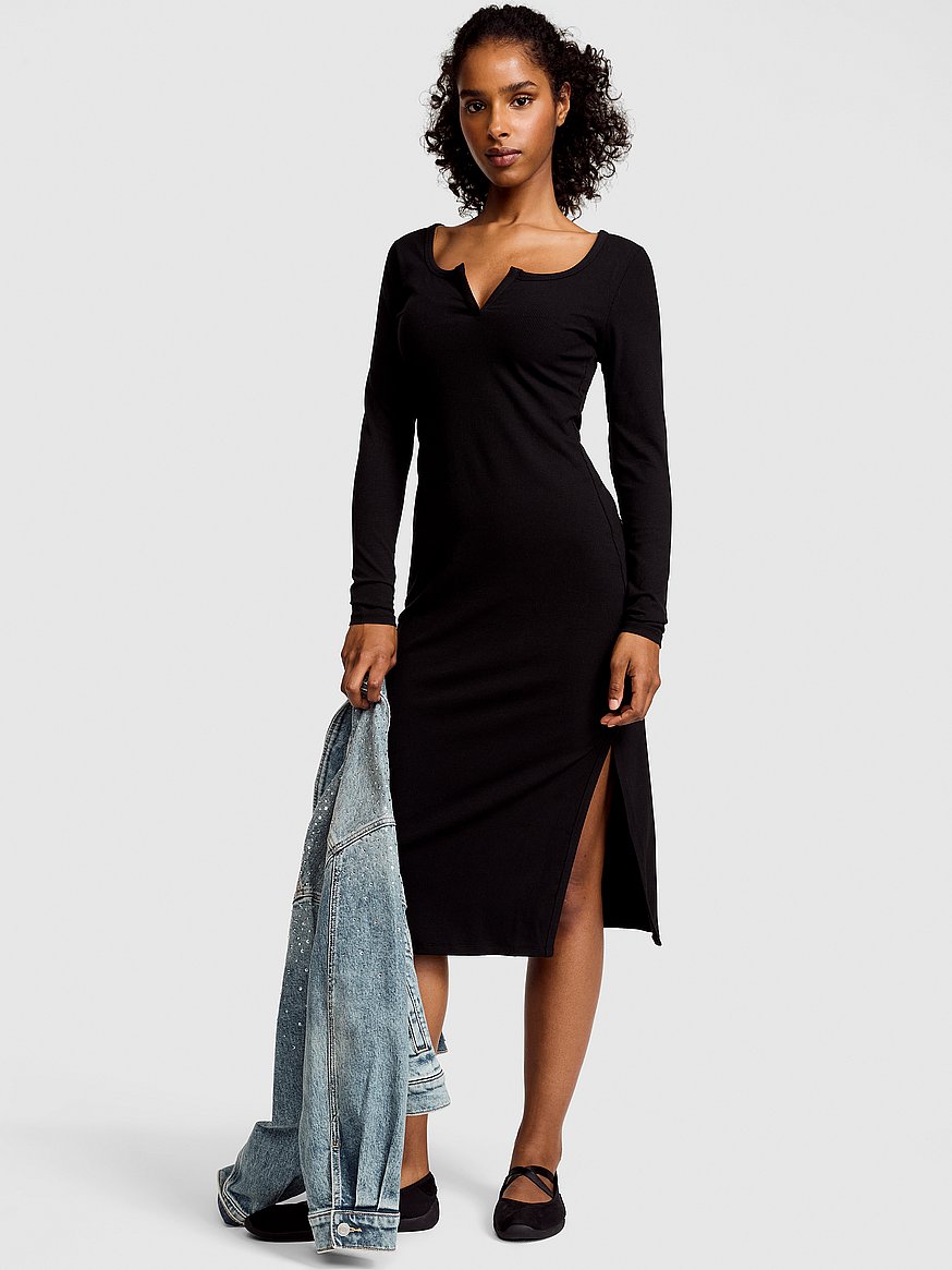 all day soft rib long sleeve midi dress all day soft rib long sleeve midi dress