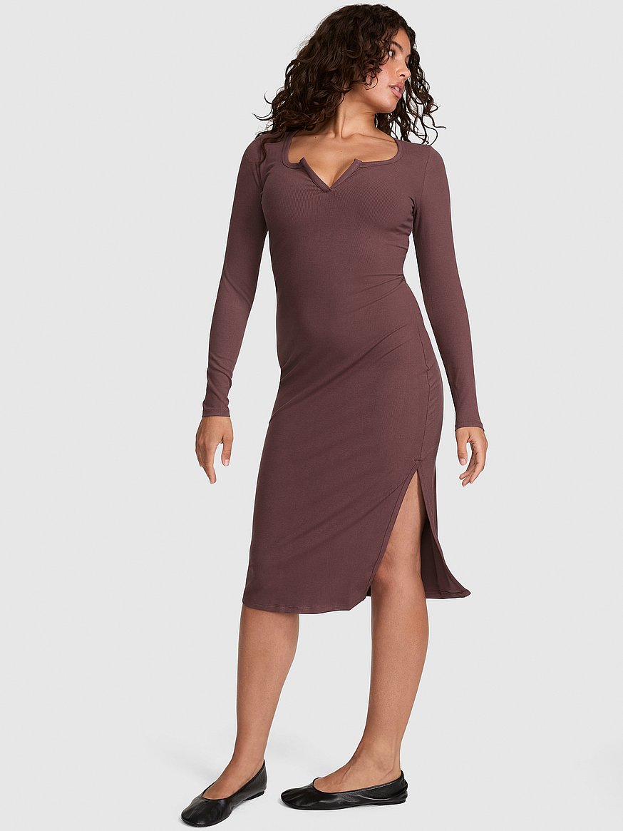 all day soft rib long sleeve midi dress all day soft rib long sleeve midi dress