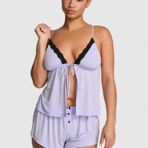 grwpink™ modal lace trim flyaway cami & shorts pajama set